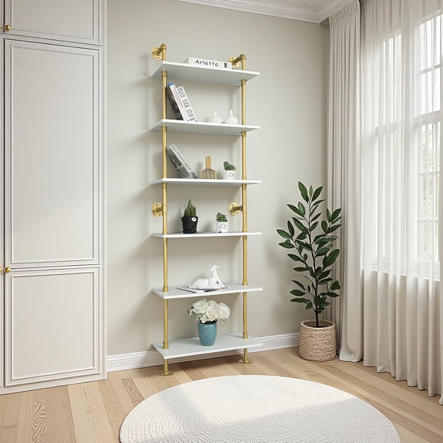 Amazon.com: ZIOTHUM 6 Tier Gold Bookshelf, White and Gold